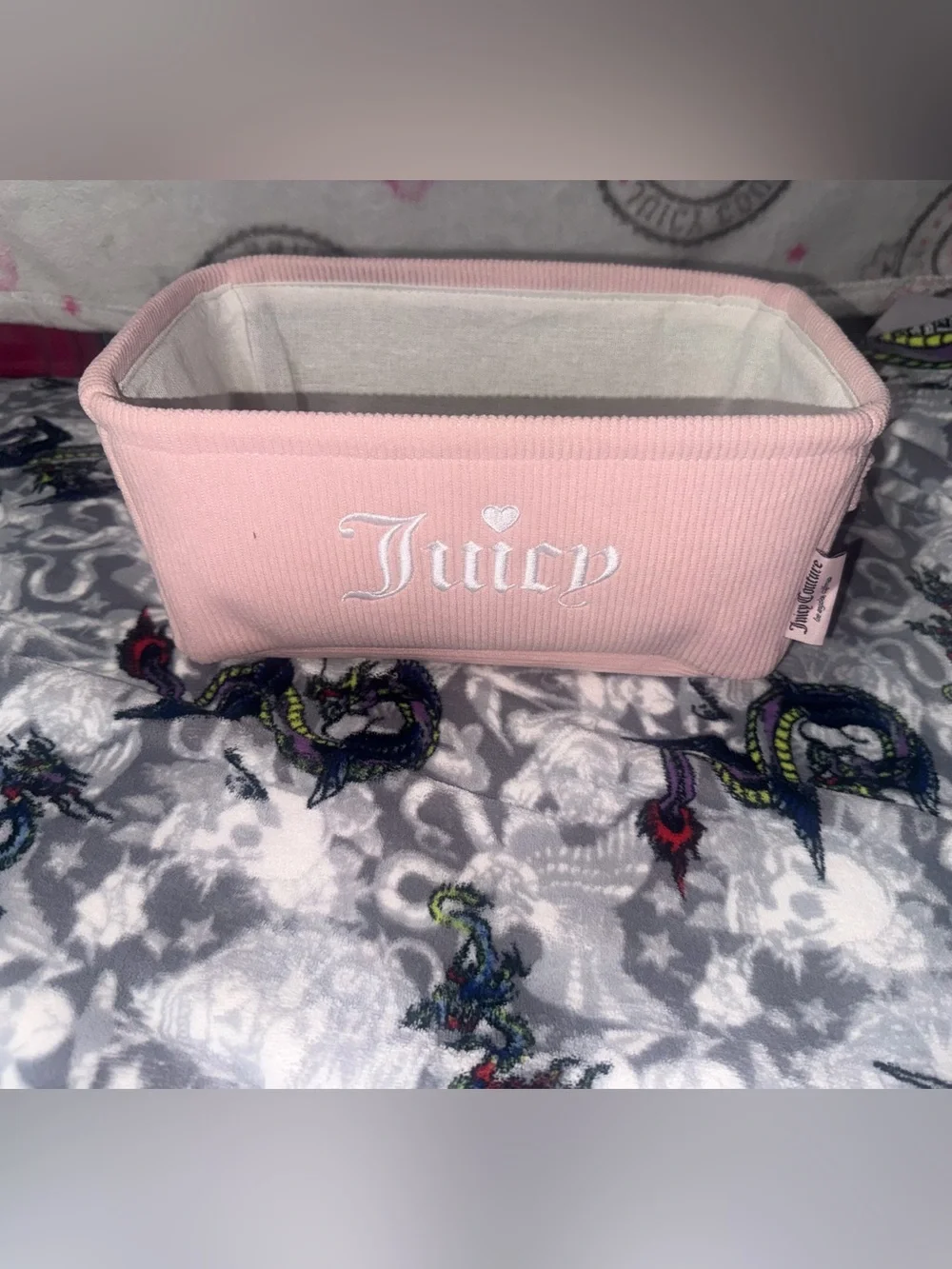 Juicy Couture Blush Pink Corduroy Storage Bin Basket